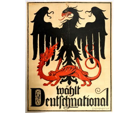 Original vintage propaganda election poster issued by the German National People’s Party (DNVP) "Wahlt Deutschnational" - "El