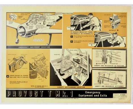 Set of eight original vintage safety and emergency procedures propaganda poster prepared by the Ministry of Aviation for the 