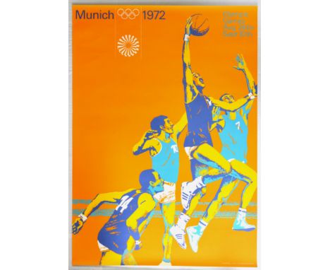 Original vintage sport advertising poster for the 1972 Munich Summer Olympic Games, held from August 26th to September 10th, 