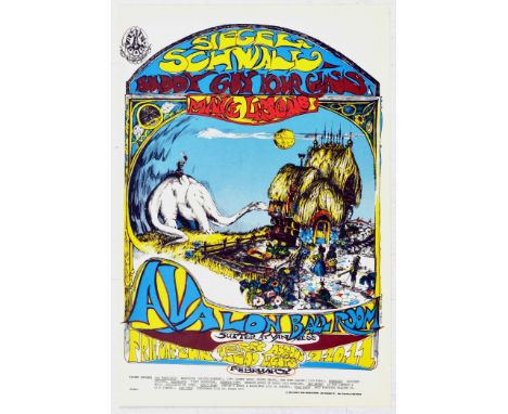Original vintage advertising poster for a concert at Avalon Ballroom that took place in 1968 and included the performers - Si
