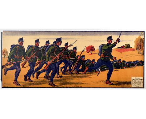 Original vintage propaganda poster Mobilisation 1914 - Soldiers Charging - Great artwork by Jules Courvoisier (1884-1936) fea