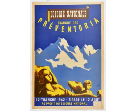 Original vintage Second World War poster issued in Nazi occupied France Loterie Nationale - Tranche Des Preventoria - Au Prof