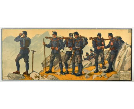 Original vintage propaganda poster Mobilisation 1914 - Hiking -  Great artwork by Jules Courvoisier (1884-1936) features sold