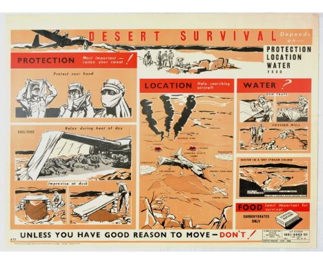 Original vintage propaganda poster issued for airplane pilots and crew members of the British Royal Air Force  titled Desert 