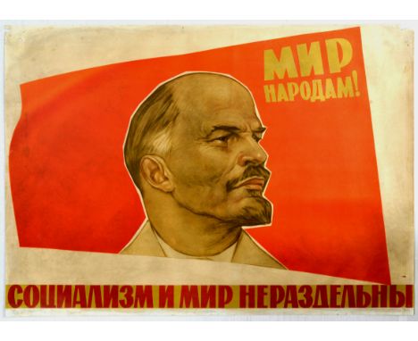 Original vintage Soviet propaganda poster - Peace to the People! Socialism and Peace are Inseparable - featuring a dynamic de