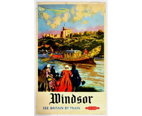 Original vintage travel advertising poster titled Windsor - See Britain by Train, published by the British Railways with a cl