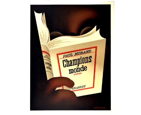 Vintage official lithograph re-issue of the 1930 original Art Deco Poster for the publication of Paul Morand's Champions du M