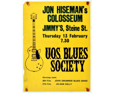 Original vintage music poster advertising Jon Hiseman's Colosseum concert taking place on Thursday 13 February at the U.O.S B
