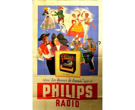 Original vintage advertising poster for Phillips Radio - Great illustration features couples wearing different European folk 