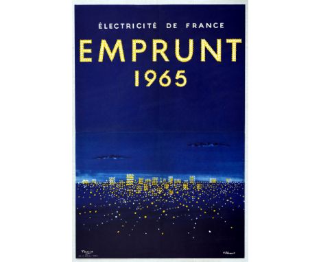 Set of three original vintage advertising posters for bonds and loans issued by French infrastucture companies. 1.  Electrici