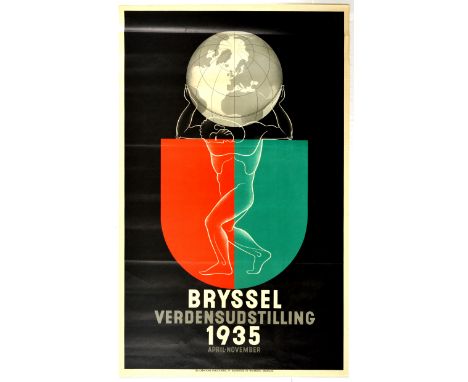 Original vintage advertising poster for the Brussels World Exhibition of 1935, held from April to November of that year. The 