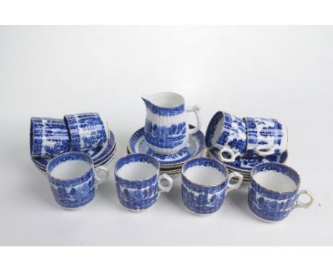 A Victorian English transfer printed teaservice in the Caughley mannerComprising eight teacups, ten saucers, four side plates