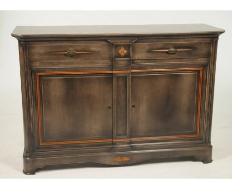 A contemporary pregno Italian ebonised sideboardThe rectangular moulded top with rounded corners above two frieze drawers eac