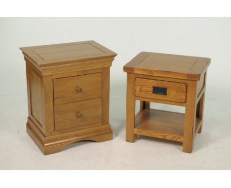 A contemporary light oak two drawer chest and side tableThe bedside chest with a rectangular top above two drawers and plinth