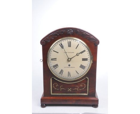 A single fusee bracket clock by Alexander McClellen, circa 1840The arched mahogany case with carved figural detailing, the wh