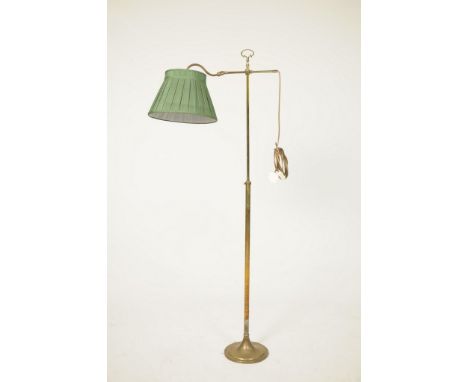 A 20th Century telescopic brass lamp standardWith a telescopic column and an adjustable branch raised on a circular plinth ba