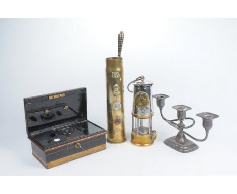 A Mixed Collection of Collectible items To include an Eccles protector miners lamp, a regimental shell case vase and poker an