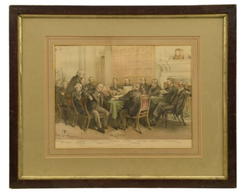 A print after Vincent Brooks Day 'Cabinet Meeting' Framed and glazed, 24.5cm x 32cm 