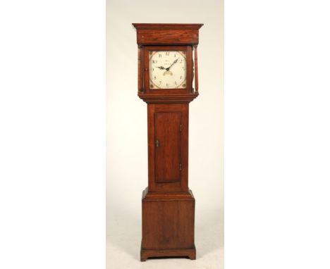 An early 19th Century oak cased longcase clock, Rea, WaltonWith moulded cornice above two ring turned columns flanking an ele