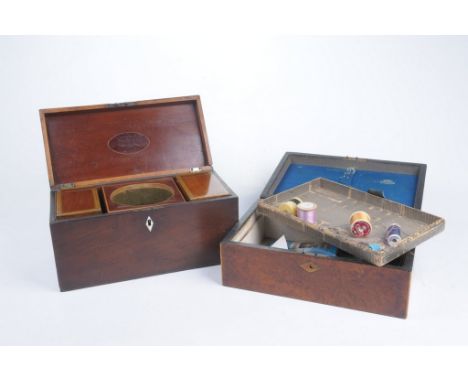 Two 19th Century boxes/caddies To include a mahogany inlaid tea caddy with double caddy interior and central mixing aperture,