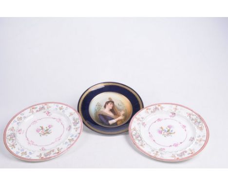 A Collection of Continental porcelain platesTo include a Vienna style cabinet plate, depicting figure playing harp, 25cm diam