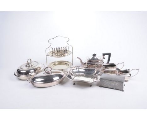 A Collection of various EPNS items To include three piece tea service, pastry/bread basket, two Hors d'oeuvres lidded dishes,