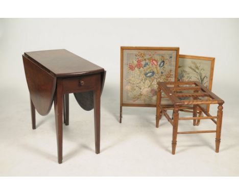 Four items of furnitureTo include a Georgian style mahogany oval drop leaf table with a single frieze drawer, a stained beech