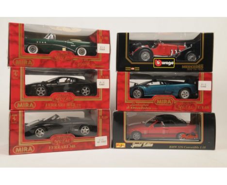 A collection of Maisto boxed special edition 1:18 scale motorcarsTo include the BMW 325i convertible, Lamborghini Diablo, Mer