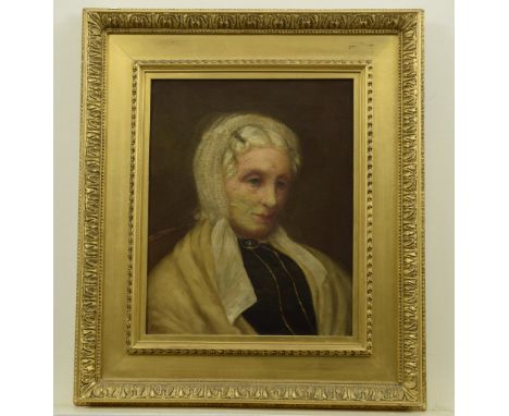 British School, 19th Century, "Portrait of a lady"Oil on canvas, indistinctly signed J.S., framed 