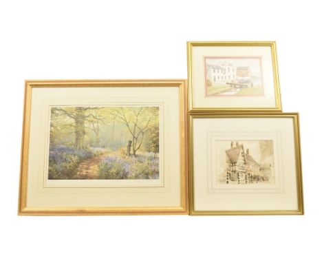 A collection of various prints and picturesTo include 'Canal lock' by M Hinchcliffe, print of Tudor Cottage, Nantwich and a l