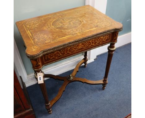 A Louis XVI style marquetry inlaid card table W.70cm