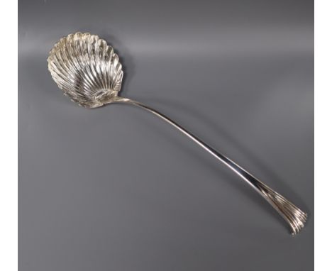 A George III silver onslow pattern soup ladle, George Smith III, London, 1779, (possibly converted from Old English pattern) 