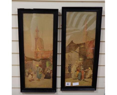 G. Pilny, pair colour prints, Cairo street scenes, 60 x 23cm