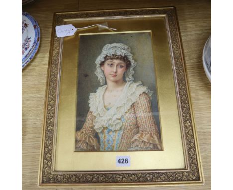 Agnes R Nicholl, watercolour, "Clarissa", signed, with artist label verso, 30 x 19cm