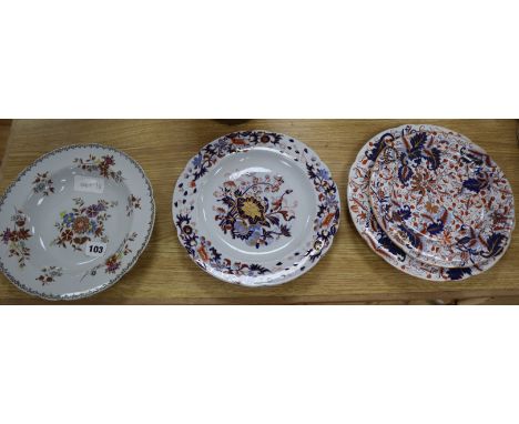 Four Spode or Copeland and Garrett Imari pattern plates and one other