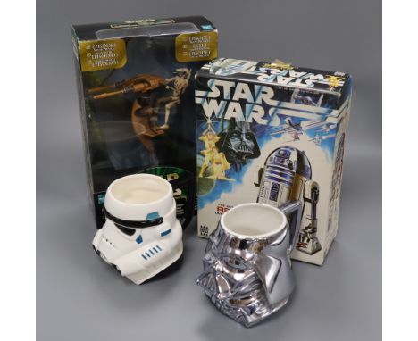 Star Wars - five Hasbro action figures, including three with 'Moviemotion' and Denys Fisher R2D2 scale model kit, constructed