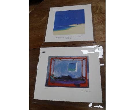 Anthony Fry and John Miller, limited edition prints, Figure in bed and Summer island beach, both signed in pencil, overall 39