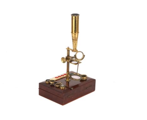 A Gould-Type Microscope, English, c. 1830/40, unsigned, rectangular sectioned pillar screws into boss on top of case lid, con