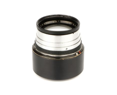 An Ernemann Ernostar f/1.8 85mm Lens, chrome, serial no. 1296362, body, VG, elements, G-VG, some internal marks and light cle