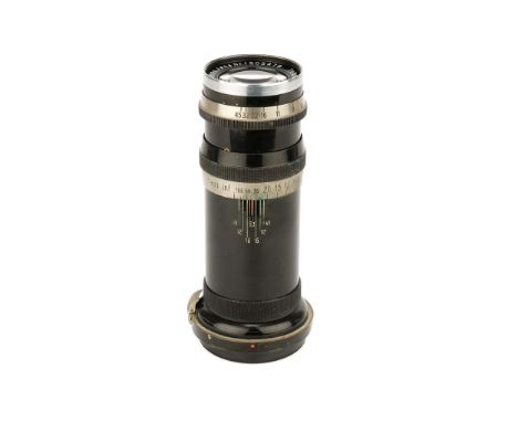 A Carl Zeiss Jena Tele-Tessar K f/6.3 180mm Lens, black, serial no. 1505479, body, G, elements, G-VG, some light fungus to re