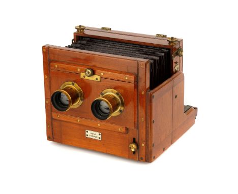 A Ross Stereo 13x18cm Mahogany Tailboard Camera, 1890-, serial no. 189, with Ross Rapid Symmetrical 6x5" Waterhouse stop lens
