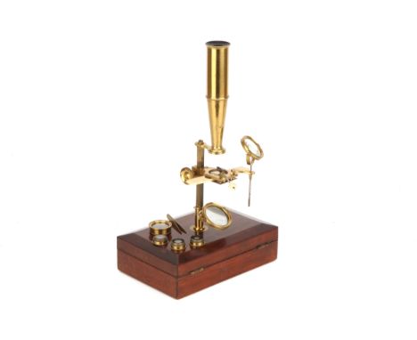 A Fine Gould-Type Microscope, English, c. 1830/40, unsigned, rectangular sectioned pillar screws into boss on top of case lid