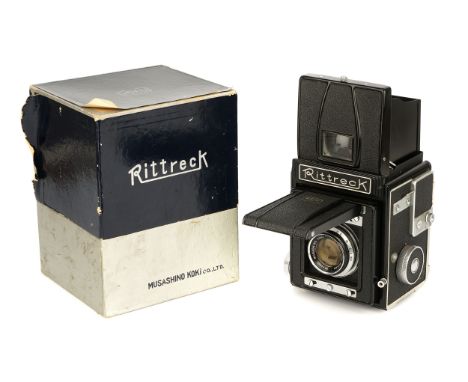 A Musashino Optical Co. Rittreck IIa Camera, 1956-60, black, serial no. 7722, with Musashino Koki Luminant f/3.5 105mm lens, 