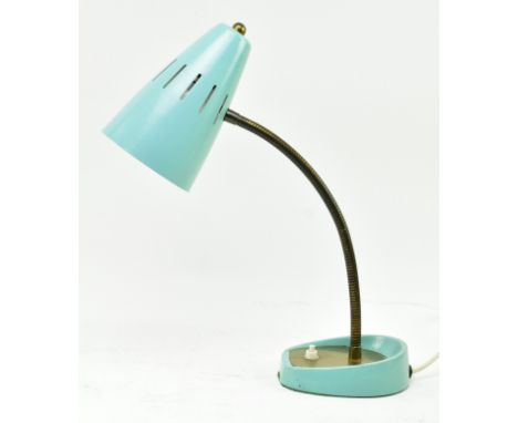Pifco - Model 971 - A retro 1970s gooseneck desk / table lamp light. The lamp finished in a light blue colourway with conical