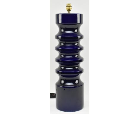 Doulton - a vintage mid century hooped ceramic side lamp. The table lamp tall &amp; with hoop design, cobalt blue glaze. Labe