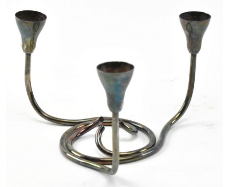 A vintage mid century circa 1970s Danish style candlestick centrepiece. Featuring three candlestick holders over plated tubul