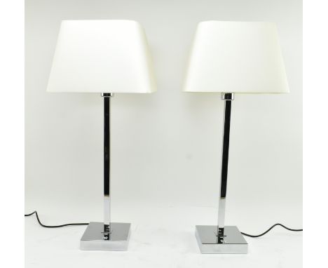 Chelsom - a pair of vintage chrome squared desk lamps. Each bedside table lamp of squared form &amp; on square base, complete