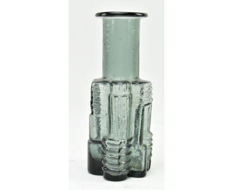 Per Olof Strom for Alsterfors Glasswork - a vintage mid century 1960s c1968 studio art glass brutalist / architectural vase o