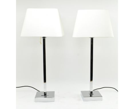 Chelsom - a pair of vintage chrome squared desk lamps. Each bedside table lamp of squared form &amp; on square base, complete