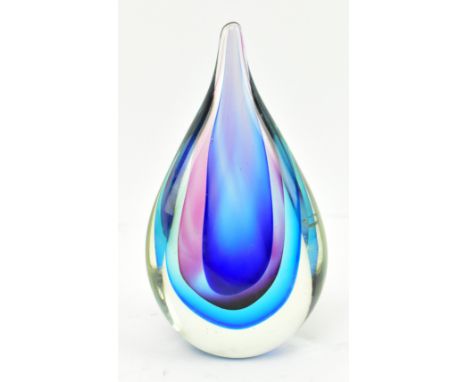 Flavio Poli for Murano (attributed to) - a vintage mid century 1960s teardrop paperweight. Coloured glass cased in clear glas